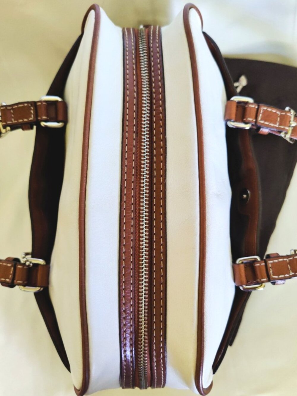 Coach Hamptons Leather Bowler Satchel in White & Saddle, EUC - Picture 4 of 16
